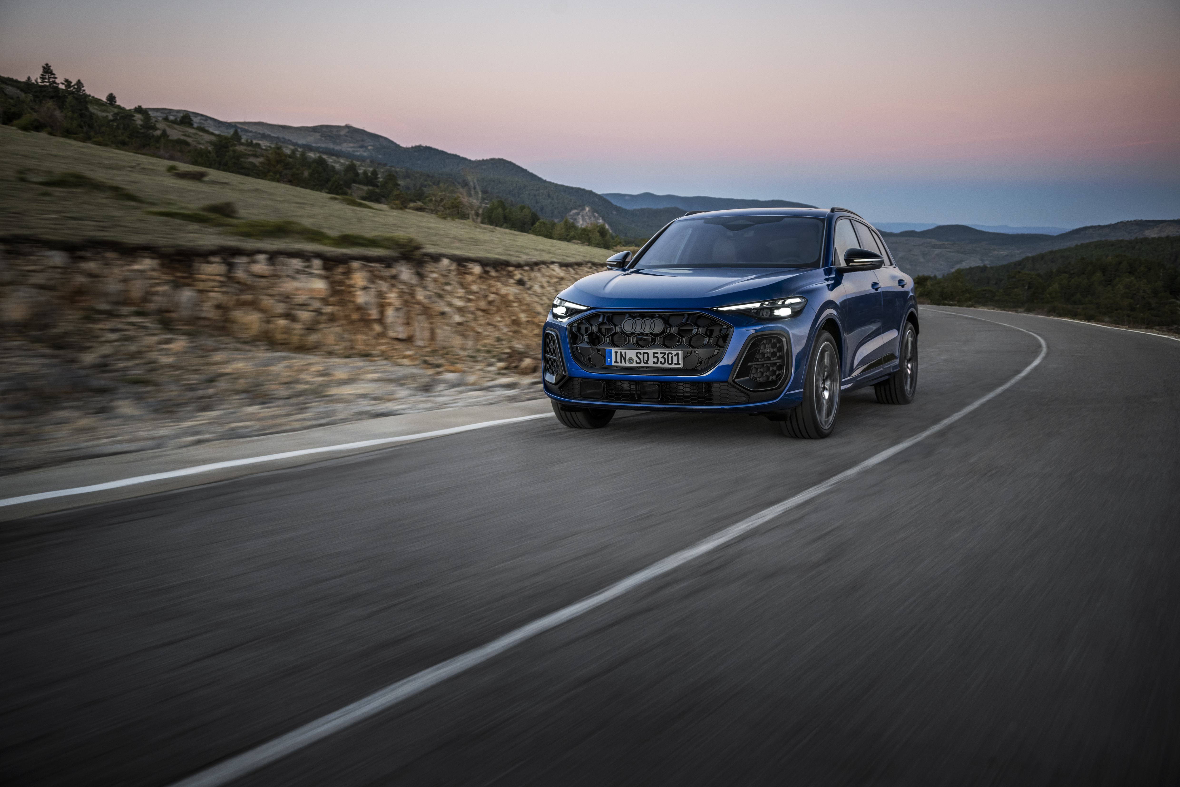 Audi SQ5 MY2025 driving on B road