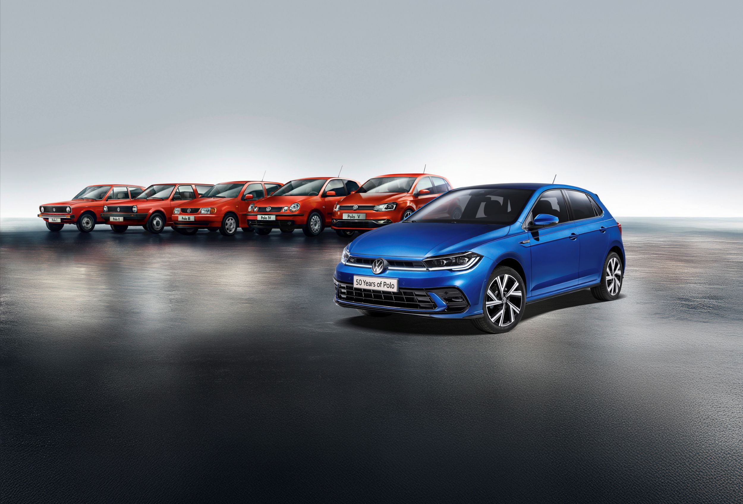 Image of different Polo models throughout 50 years